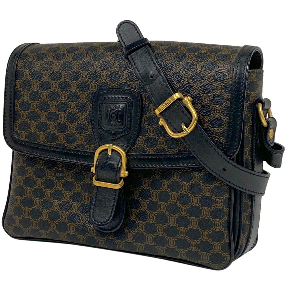 Celine Macadam shoulder bag logo canvas brown black